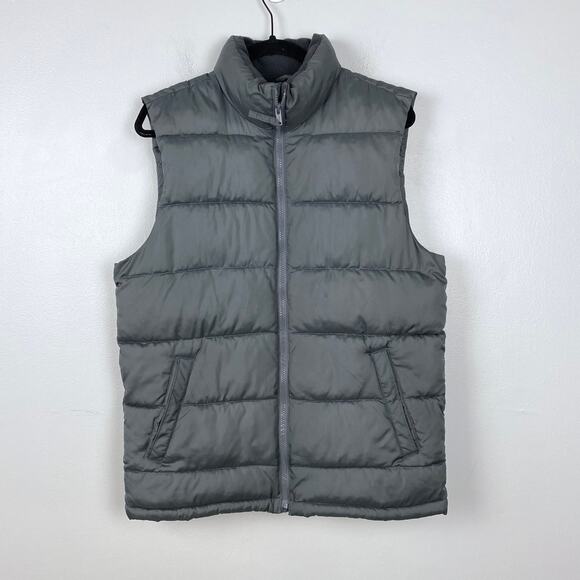 Old Navy Gray Puffer Vest Men's Full Zip in Heavy Metal Pockets Size Medium‎ - Picture 1 of 7